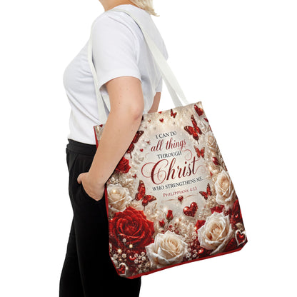 Christian Floral Tote Bag — "I Can Do All Things Through Christ" Philippians 4:13