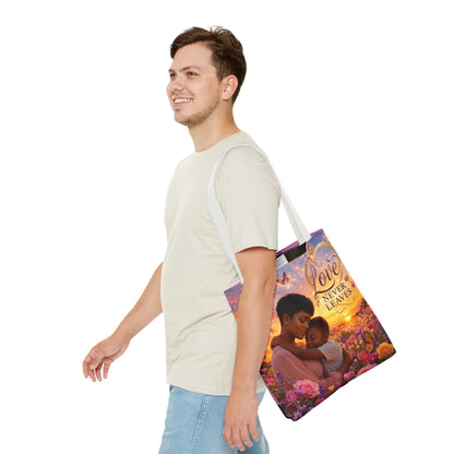 Love Never Leaves Tote Bag — Mother & Child Floral Sunset AOP Tote