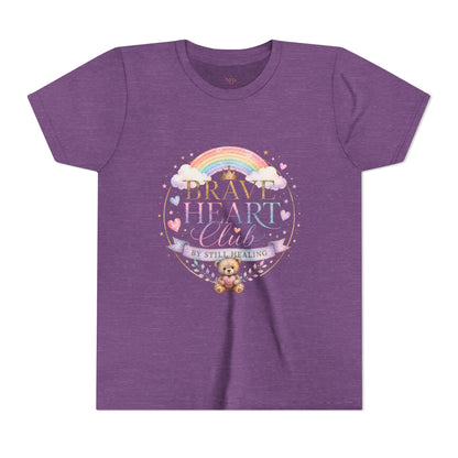 Brave Heart Club Youth Tee — Pastel Rainbow & Teddy Kids Shirt (“Brave Heart Club” Design)