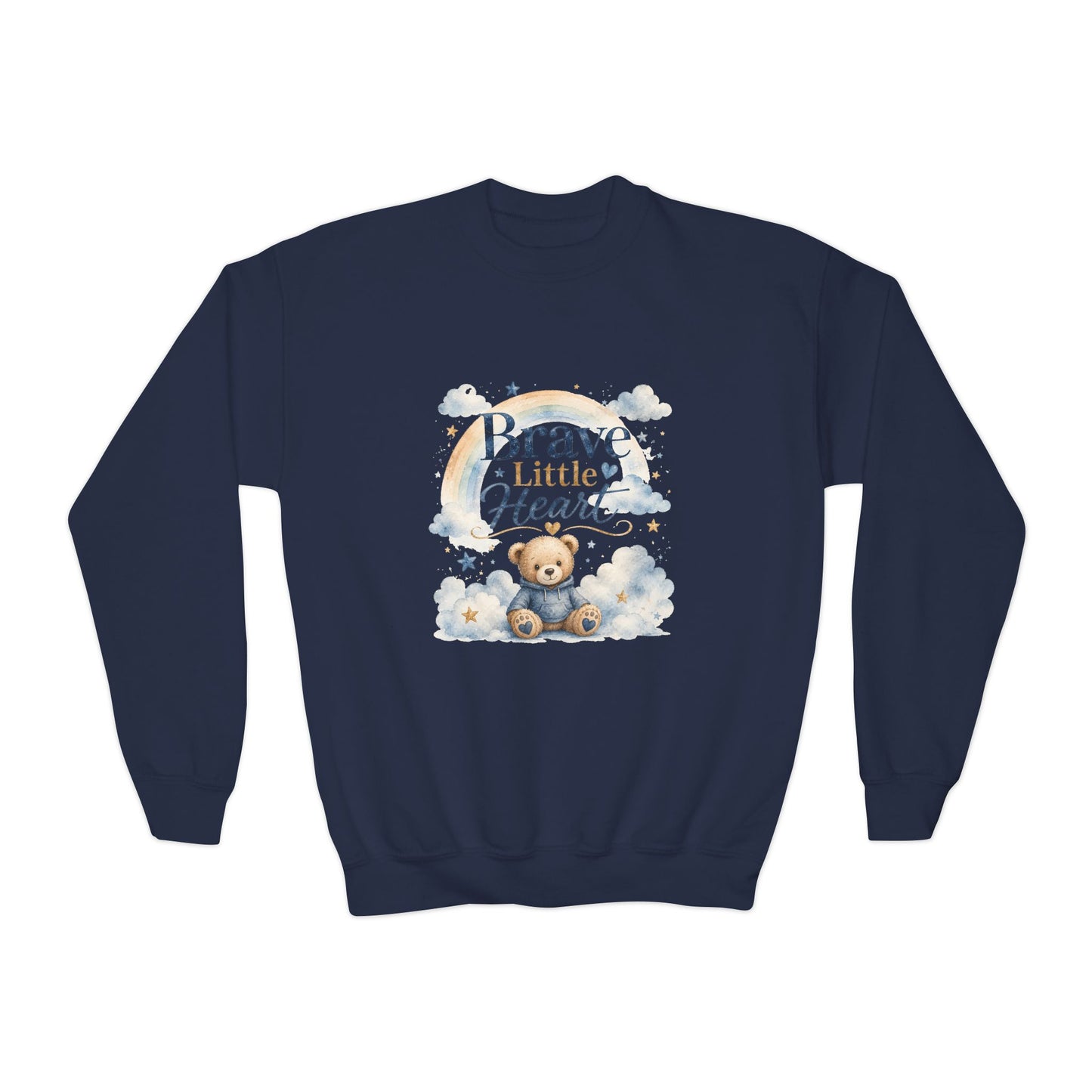 Youth Sweatshirt — "Brave Little Heart" Teddy Bear Kids Crewneck