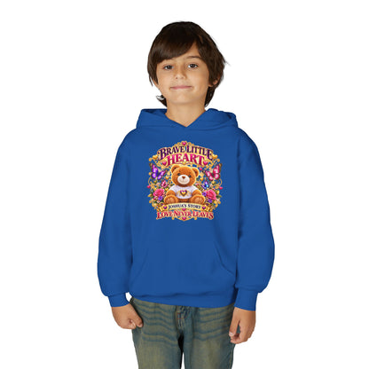 Brave Little Heart Youth Hoodie – Personalized Teddy Bear 'Love Never Leaves' Kids Sweatshirt