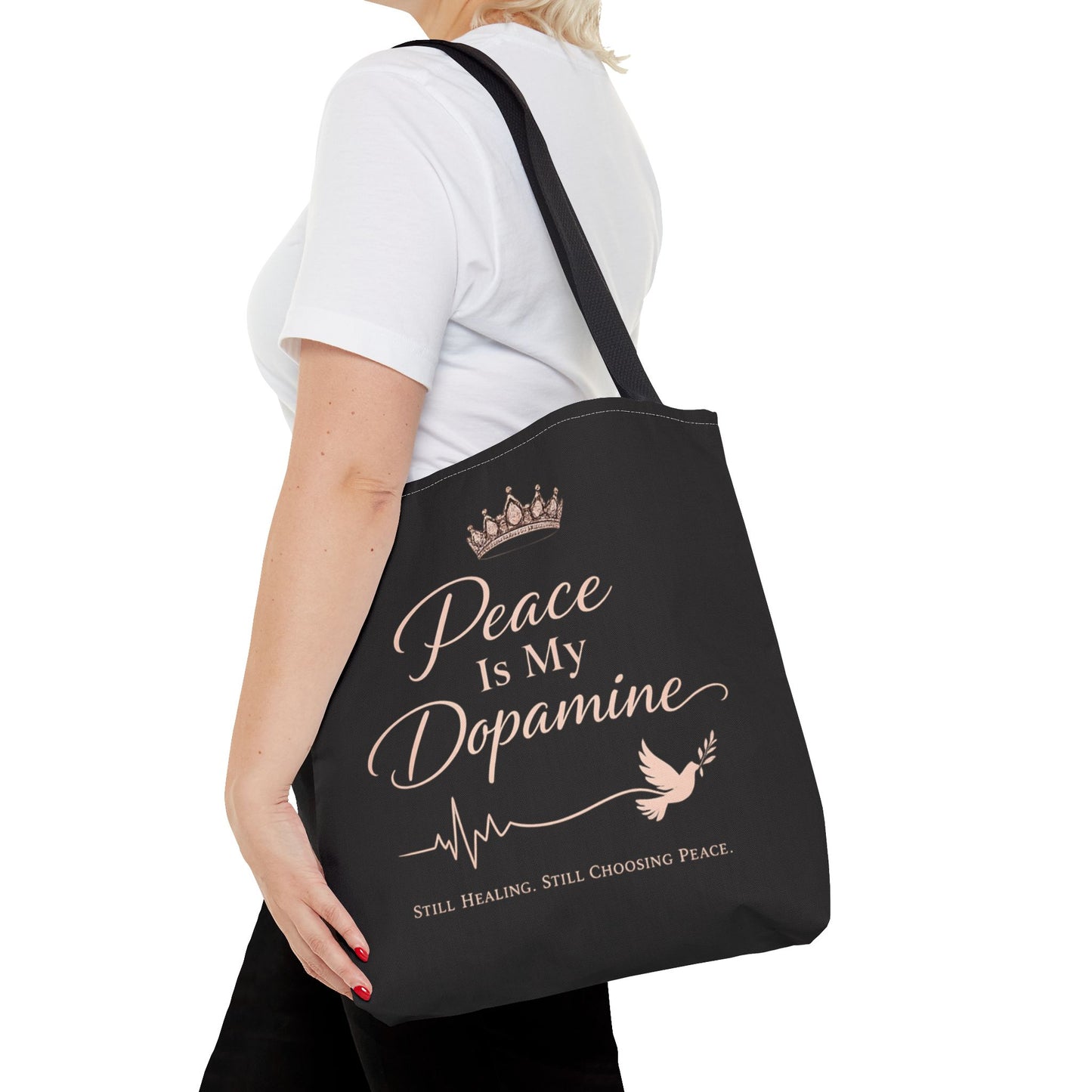 Peace Is My Dopamine Tote Bag — Inspirational Healing Canvas Tote