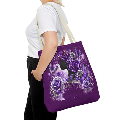 Tote Bag — Purple Silent Healing Floral Ribbon Design