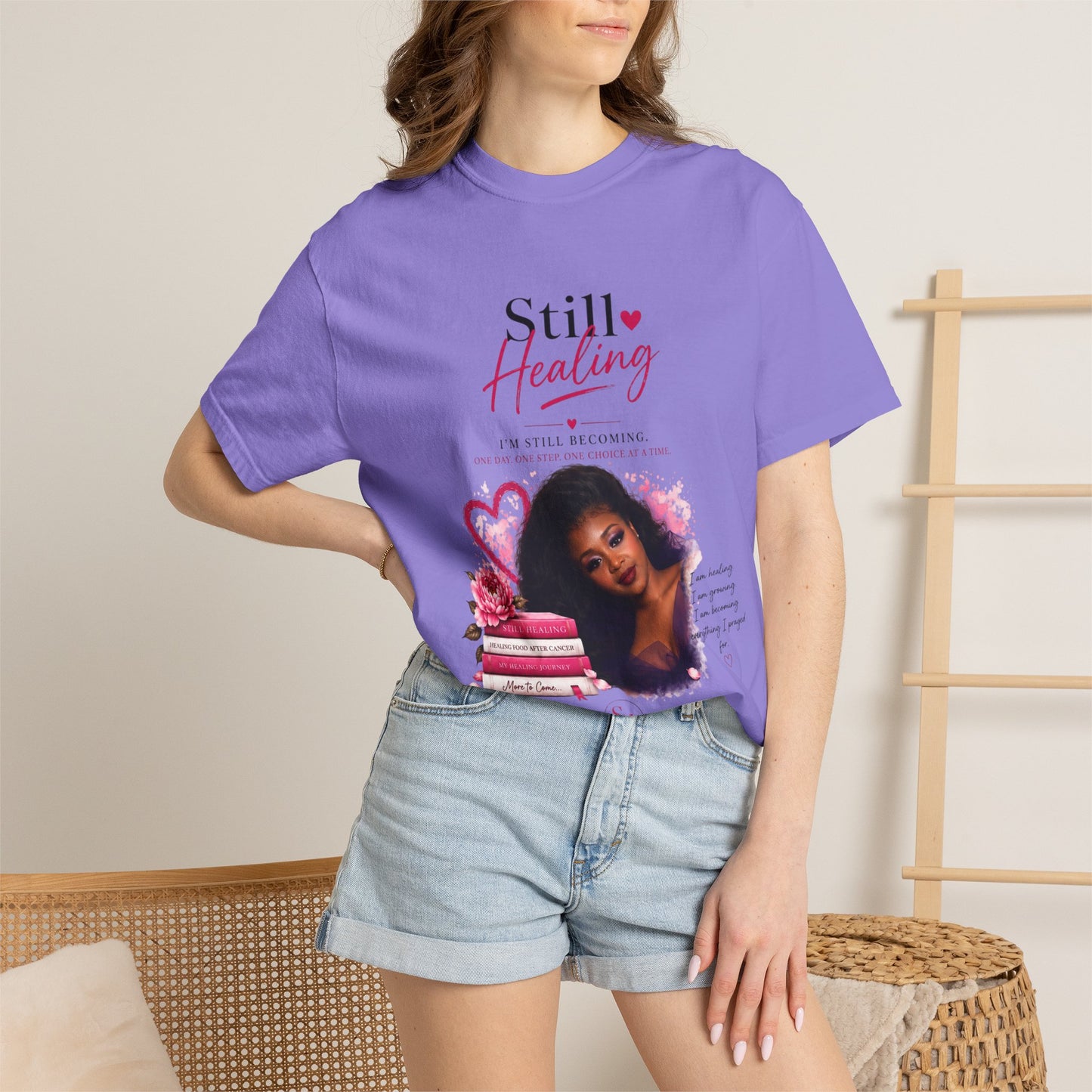 T-Shirt — "Still Healing" Inspirational Recovery Tee (Pink Floral)