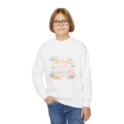 Youth Sweatshirt — "Brave Little Heart" Watercolor Butterfly Crewneck