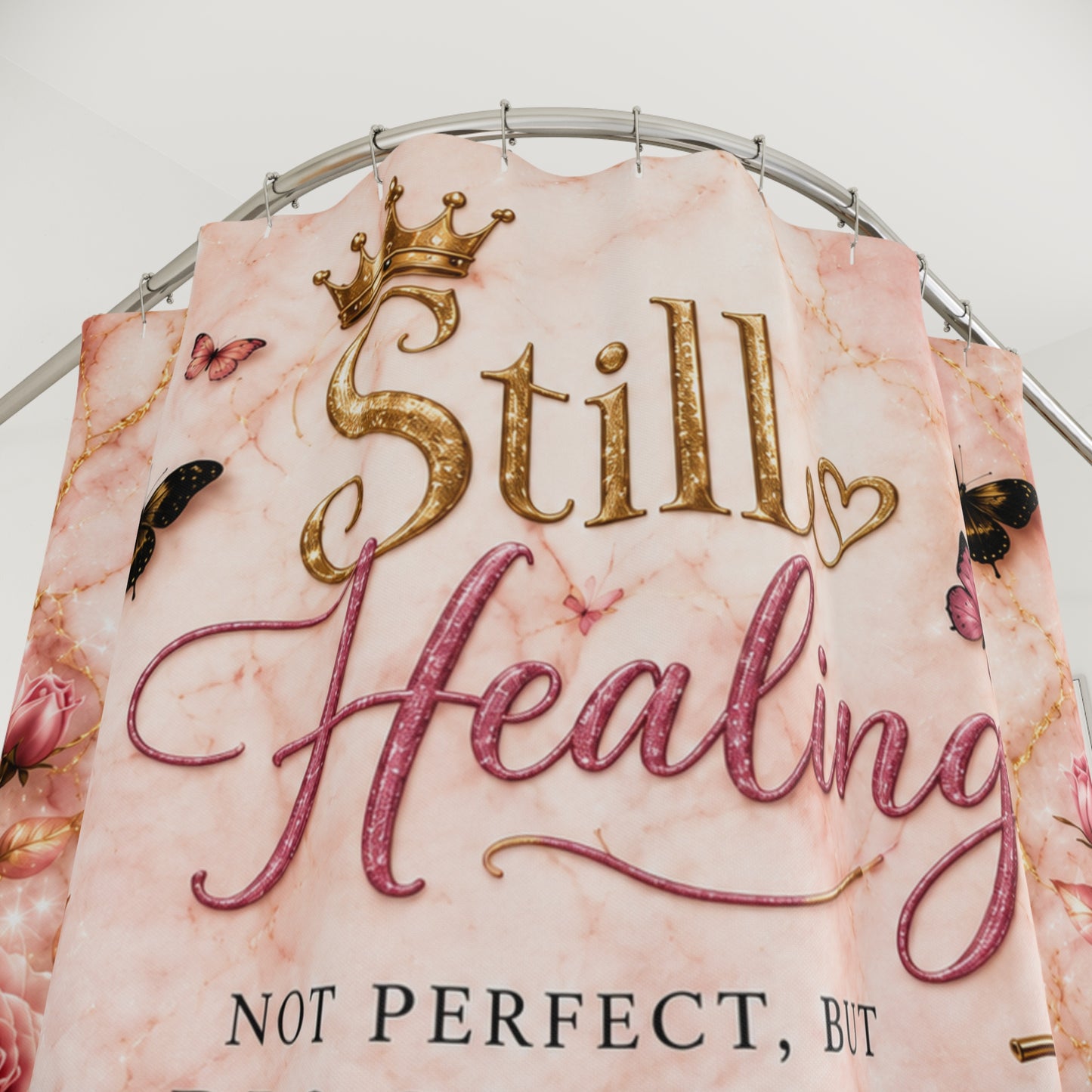 Still Healing Shower Curtain — Inspirational Christian Bathroom Decor (God Is My Strength)