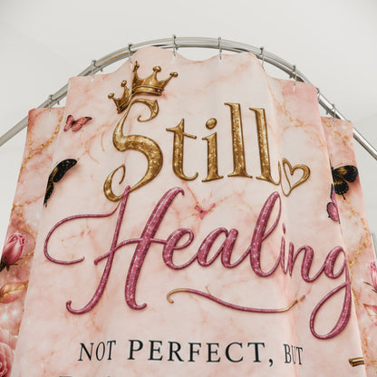 Still Healing Shower Curtain — Inspirational Christian Bathroom Decor (God Is My Strength)