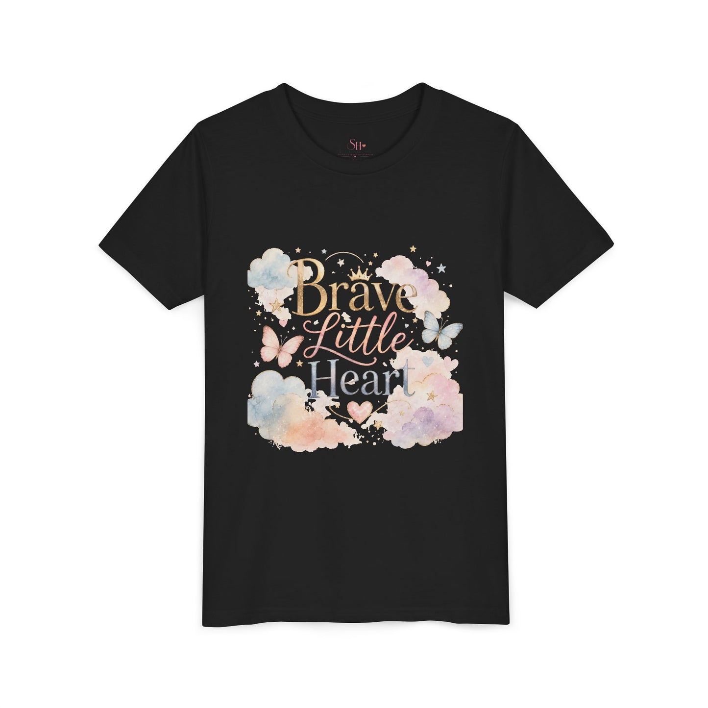 Youth Tee — "Brave Little Heart" Watercolor Butterfly Kids Shirt