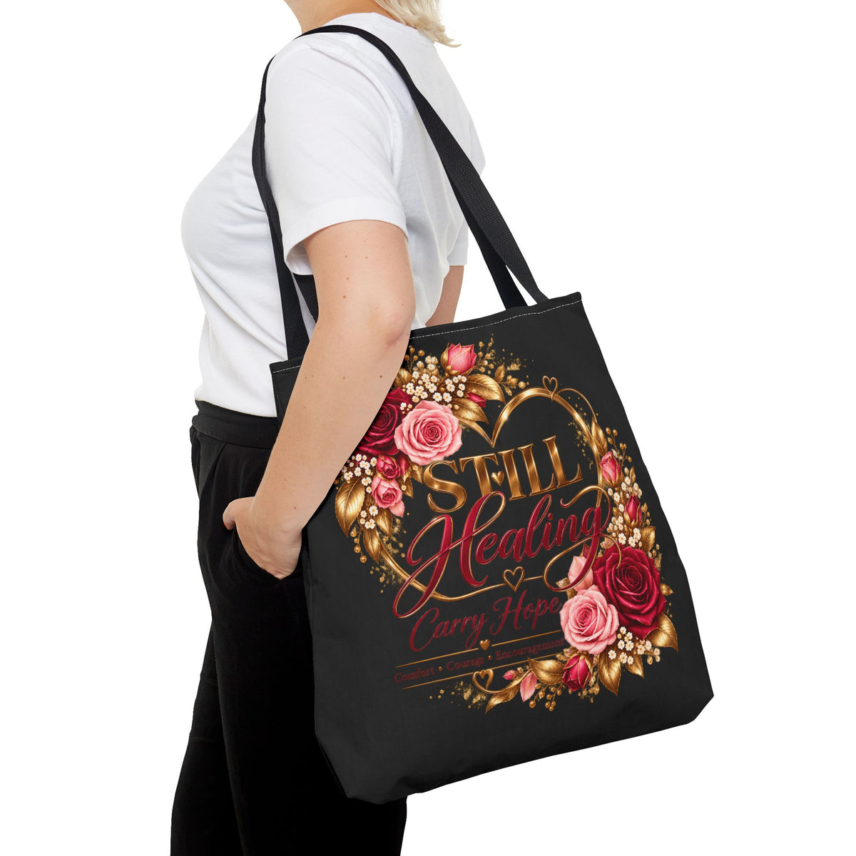 Still Healing Floral Tote Bag - Encouragement Canvas Carry All