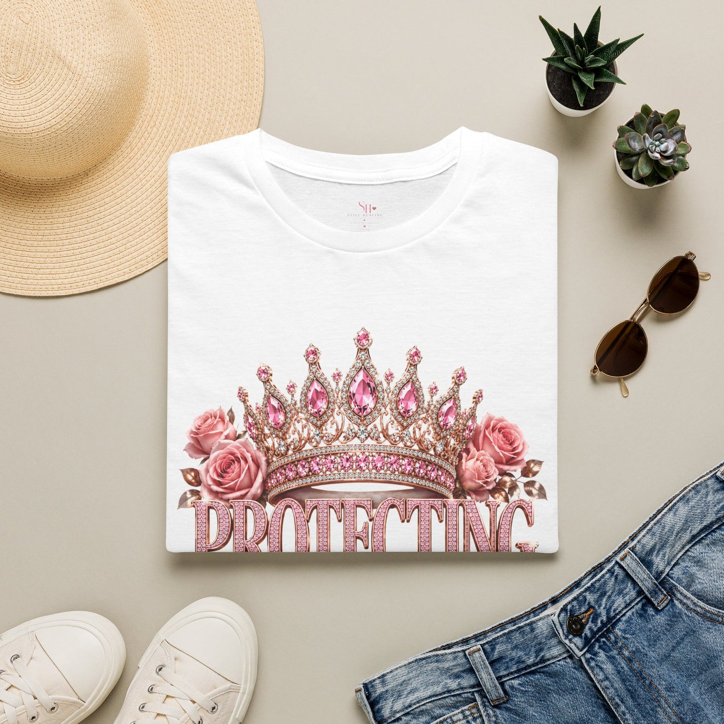Protecting Peace Crown T-Shirt — Pink Floral Princess Graphic Tee