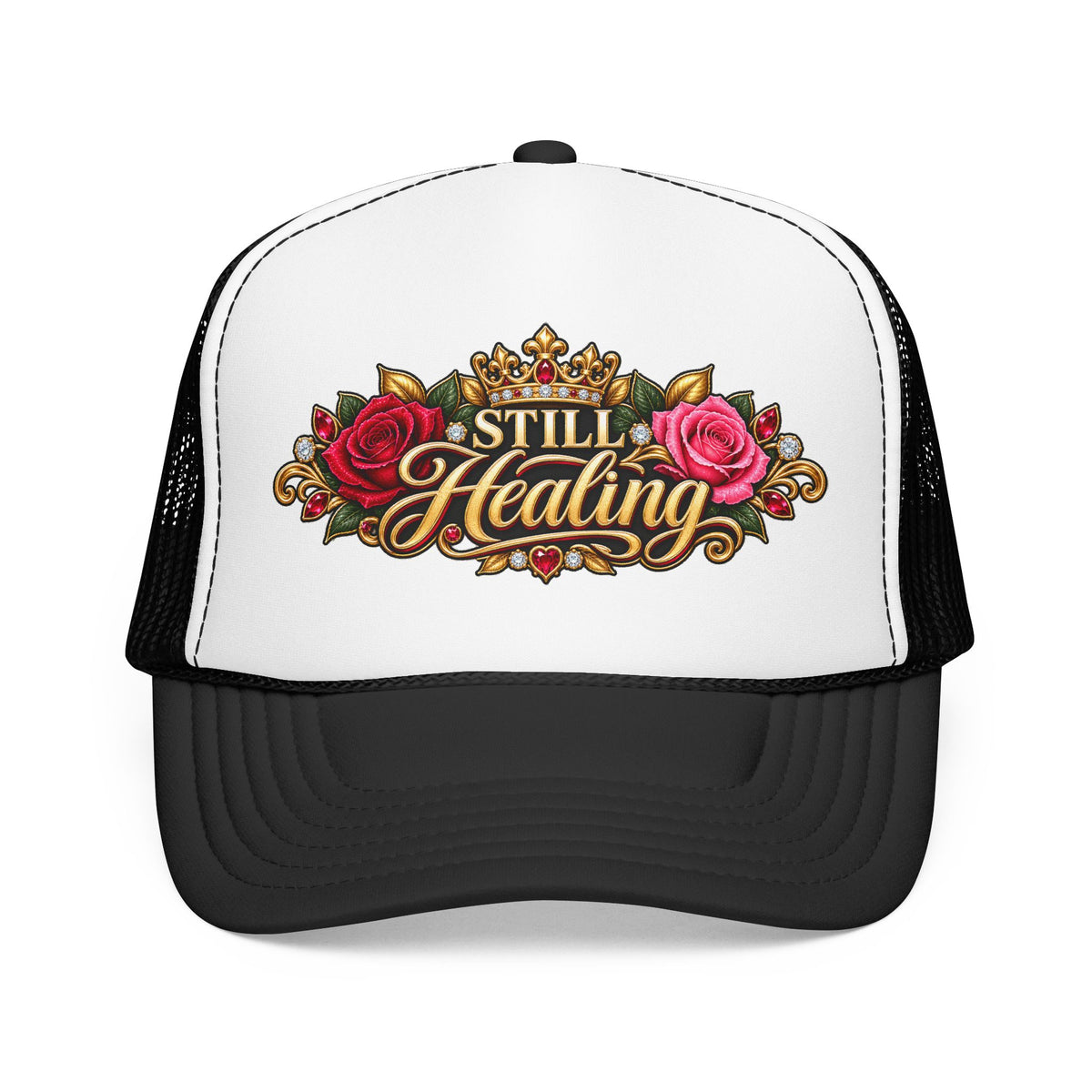 Still Healing Trucker Hat — Floral Crown Recovery Mesh Cap