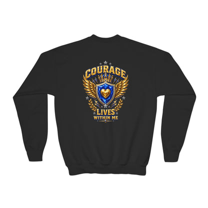 Brave Little Hearts Youth Sweatshirt — Courage Lives Within Me Crewneck