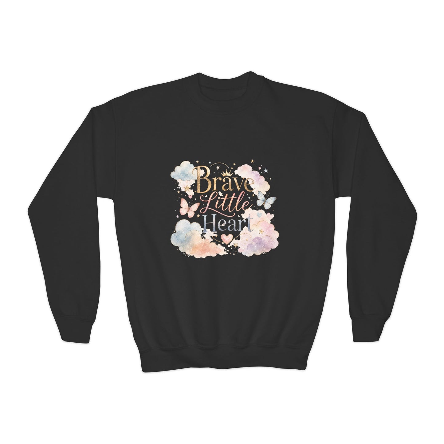 Youth Sweatshirt — "Brave Little Heart" Watercolor Butterfly Crewneck