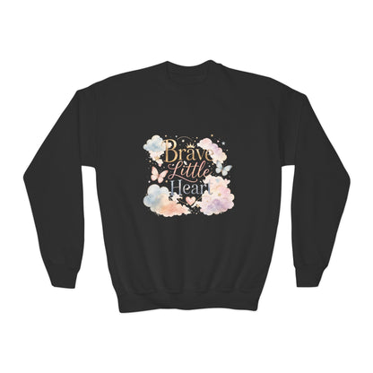 Youth Sweatshirt — "Brave Little Heart" Watercolor Butterfly Crewneck