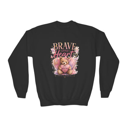 Youth Crewneck Sweatshirt — "Brave Little Heart" Teddy Bear Graphic