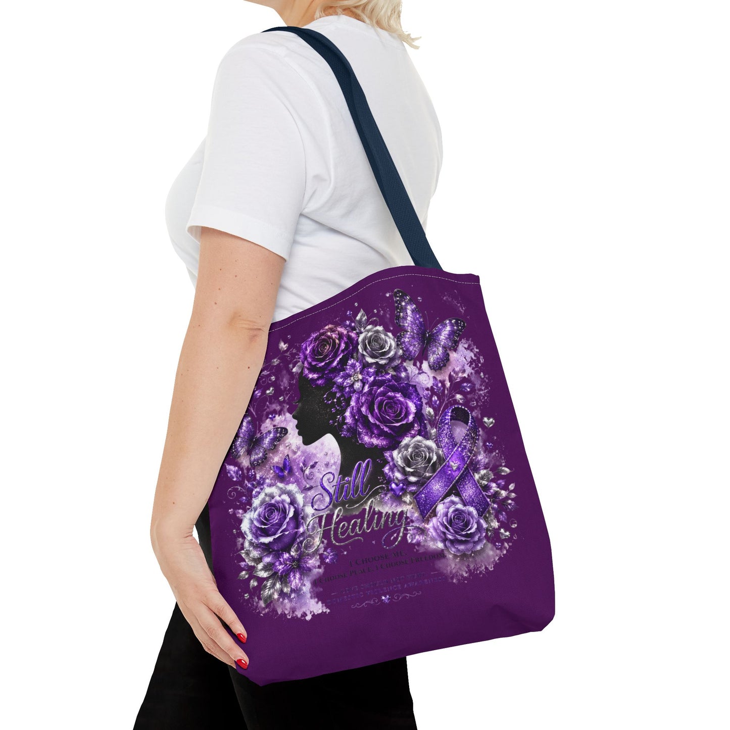 Tote Bag — Purple Silent Healing Floral Ribbon Design