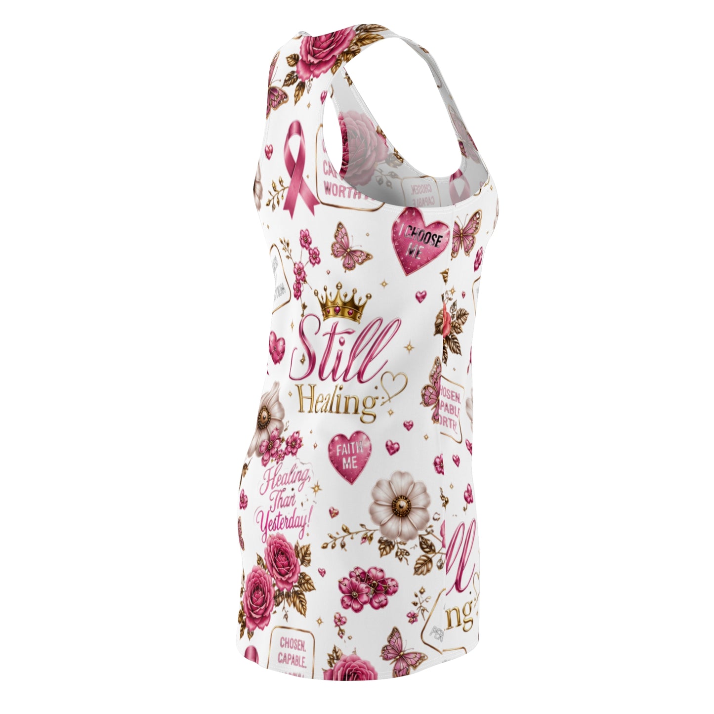 Still Healing Racerback Dress — Breast Cancer Awareness Floral AOP