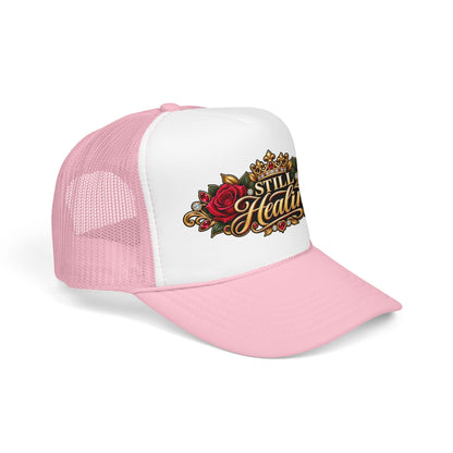 Still Healing Trucker Hat — Floral Crown Recovery Mesh Cap