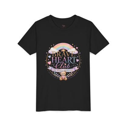 Brave Heart Club Youth Tee — Pastel Rainbow & Teddy Kids Shirt (“Brave Heart Club” Design)