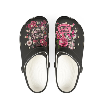 Still Healing Floral Clogs — "Protect My Peace" EVA Foam Shoes