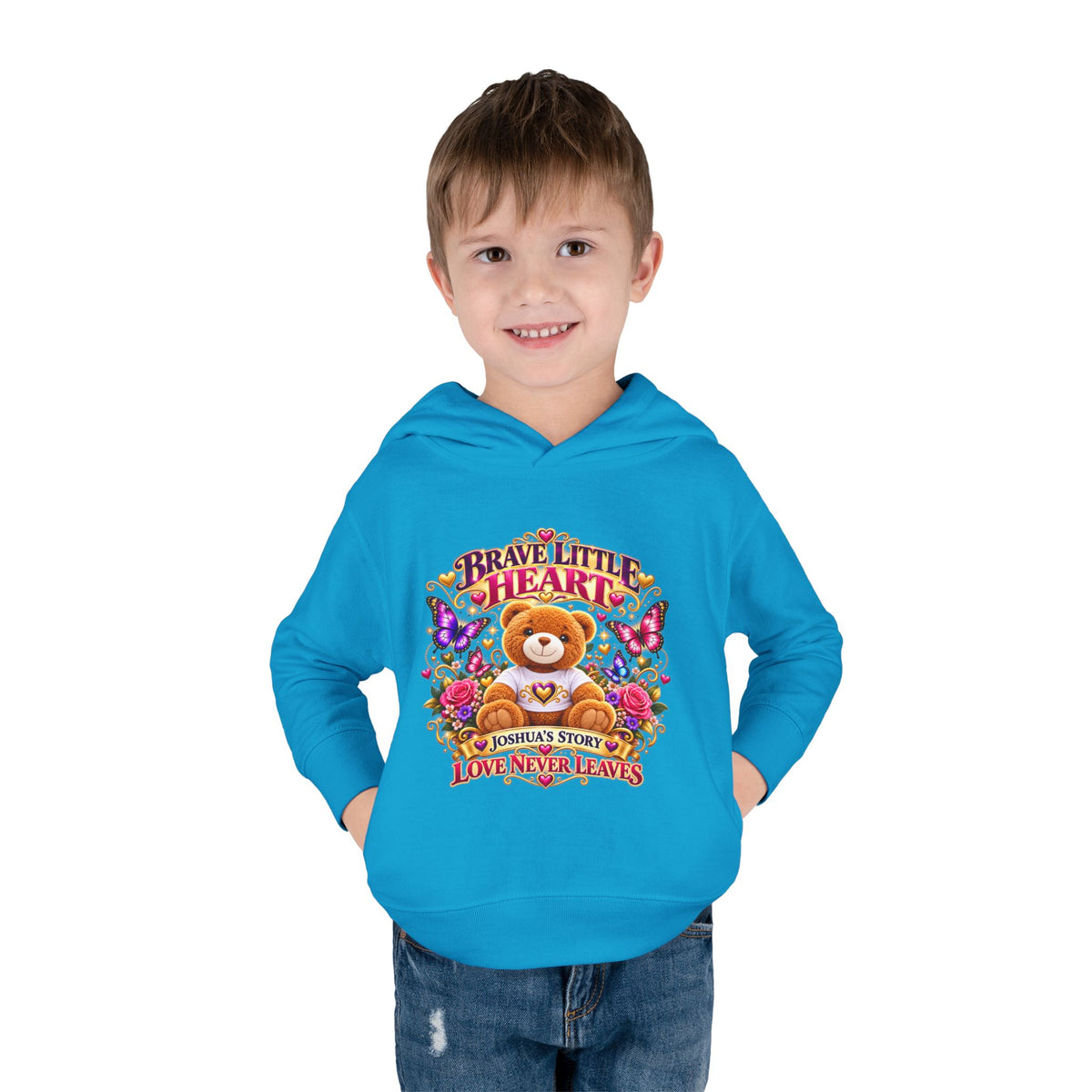 Toddler Hoodie - "Brave Little Heart" Teddy Design (Personalize: Joshua's Story)