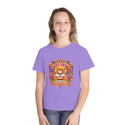 Youth Tee — "Brave Little Heart" Teddy Bear Floral Comfort Shirt
