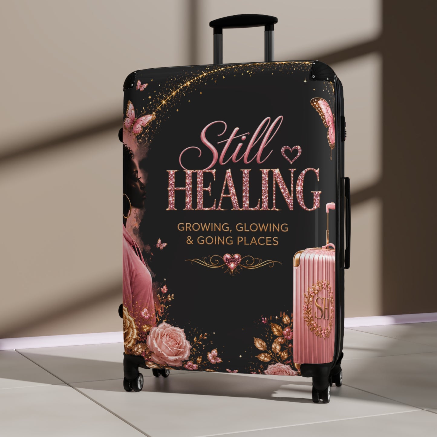 Still Healing Carry-On Suitcase — "Still Healing: Growing, Glowing & Going Places" Inspirational Travel Luggage