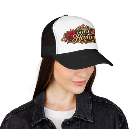 Still Healing Trucker Hat — Floral Crown Recovery Mesh Cap