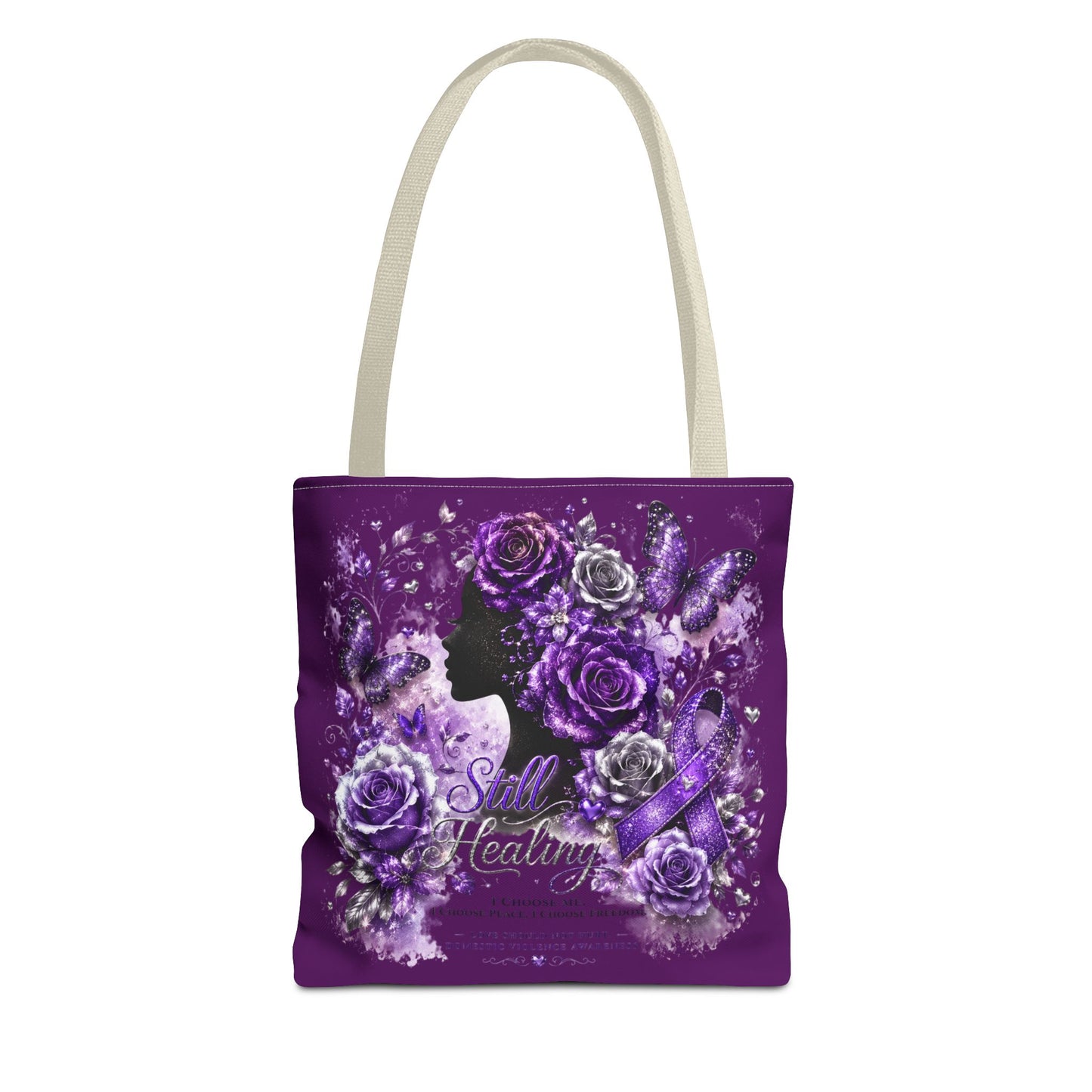 Tote Bag — Purple Silent Healing Floral Ribbon Design