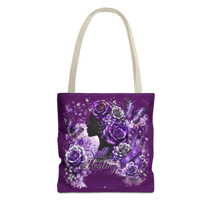 Tote Bag — Purple Silent Healing Floral Ribbon Design