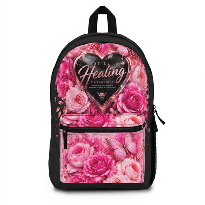 Still Healing Floral Backpack — Pink Rose Inspirational Daypack