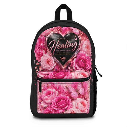 Still Healing Floral Backpack — Pink Rose Inspirational Daypack