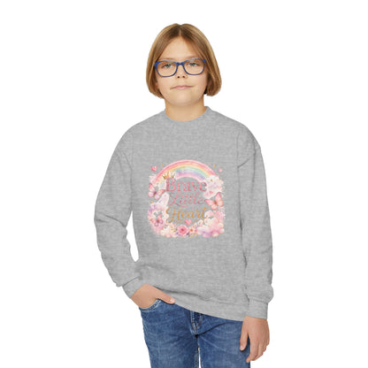 Youth Sweatshirt – "Brave Little Heart" Rainbow Floral Crewneck