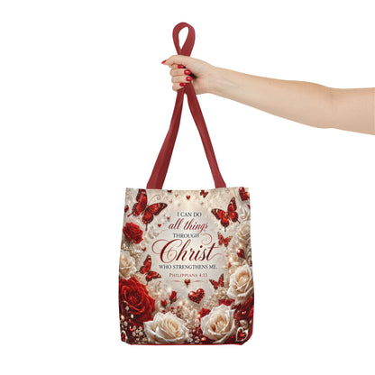 Christian Floral Tote Bag — "I Can Do All Things Through Christ" Philippians 4:13