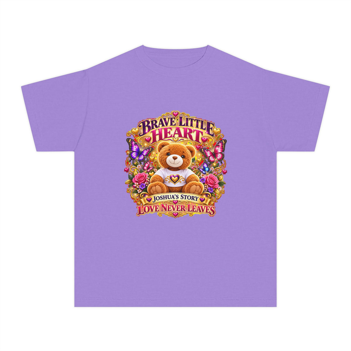 Youth Tee — "Brave Little Heart" Teddy Bear Floral Comfort Shirt