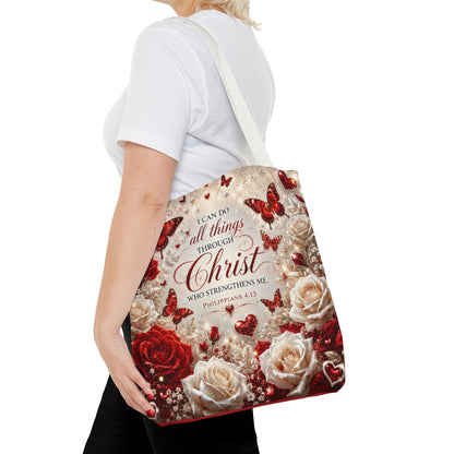 Christian Floral Tote Bag — "I Can Do All Things Through Christ" Philippians 4:13