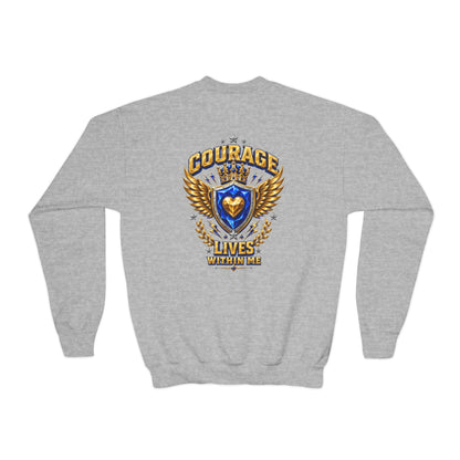 Brave Little Hearts Youth Sweatshirt — Courage Lives Within Me Crewneck