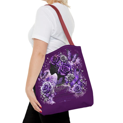 Tote Bag — Purple Silent Healing Floral Ribbon Design
