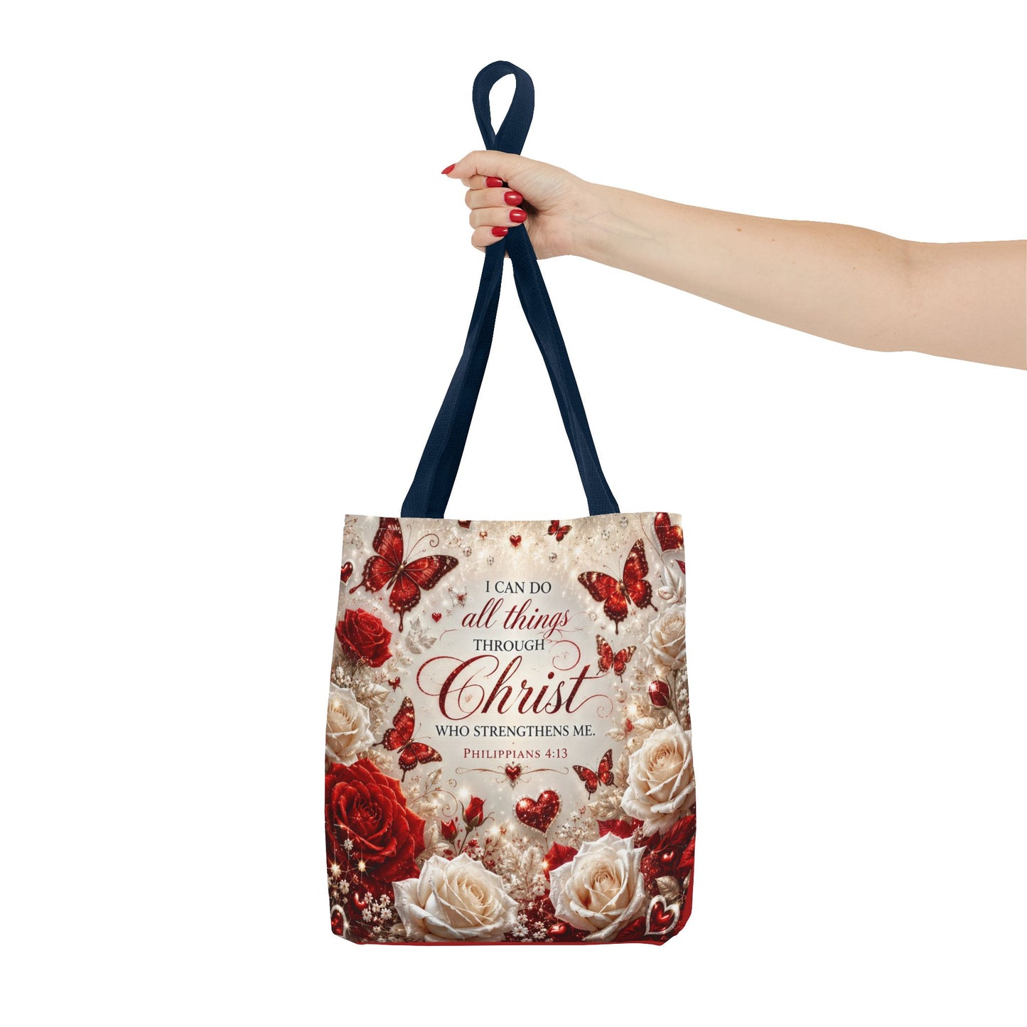 Christian Floral Tote Bag — "I Can Do All Things Through Christ" Philippians 4:13