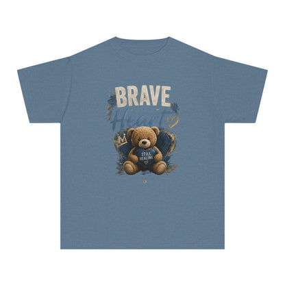 Youth Tee — "Brave Little Heart" Teddy Bear Inspirational Kids Shirt