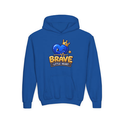 Youth Hoodie - "Brave Little Heart" Cute Blue Whale Crown Design