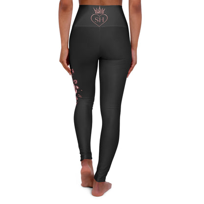 High-Waisted Floral Yoga Leggings — Rose Accent AOP