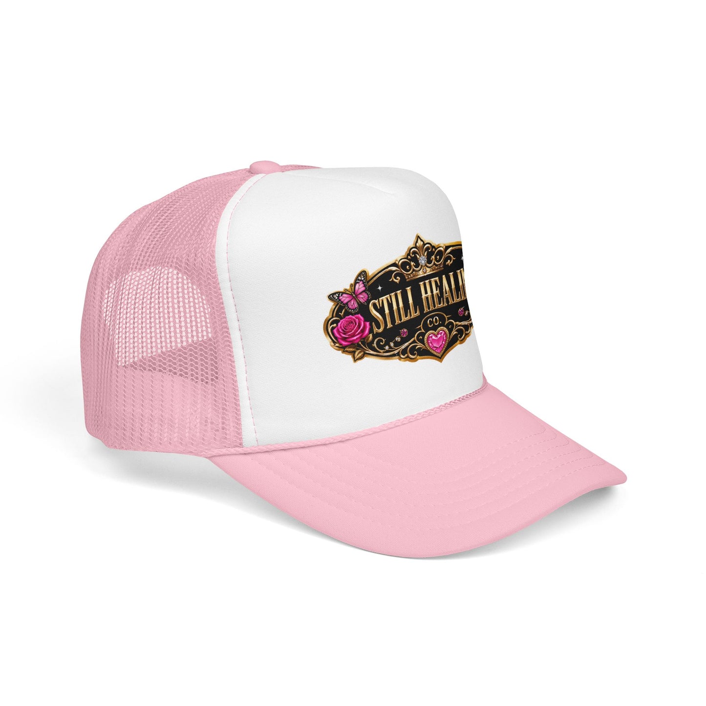 Still Healing Trucker Hat — Floral Vintage Patch Foam Cap