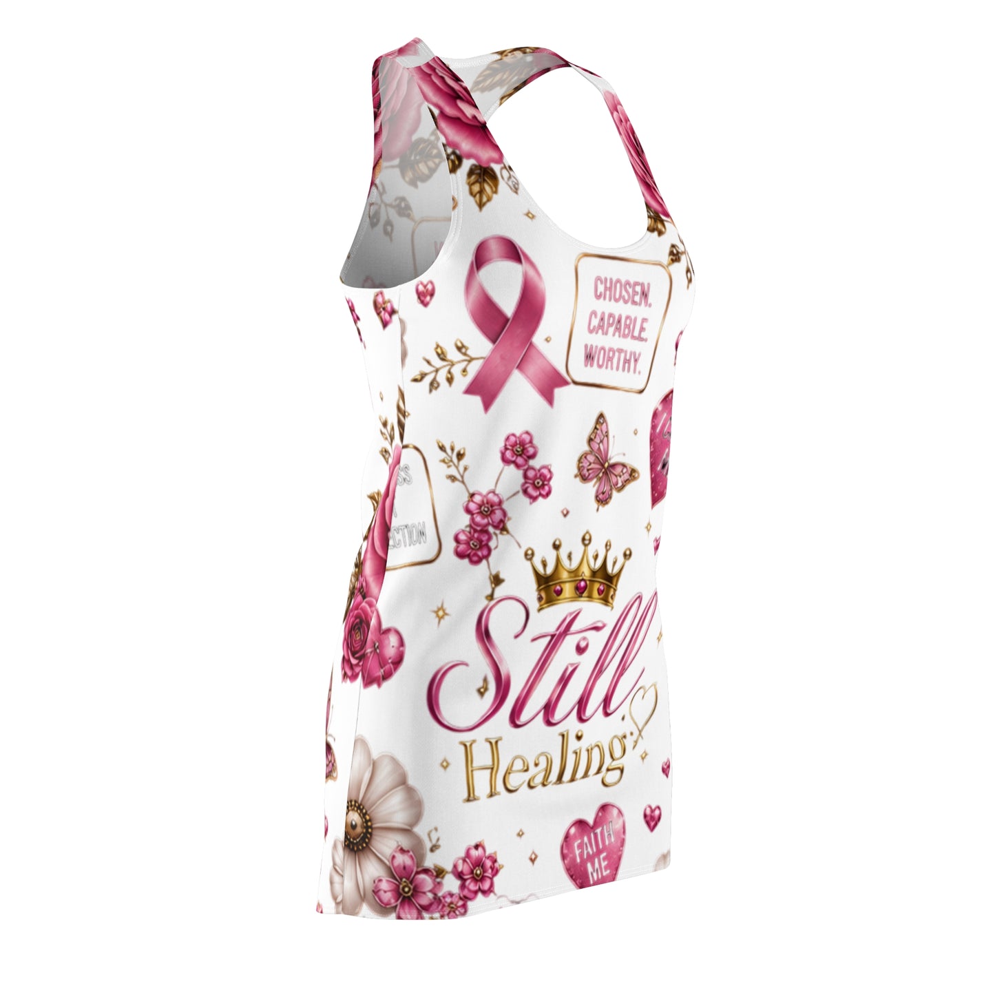 Still Healing Racerback Dress — Inspirational Breast Cancer Awareness AOP