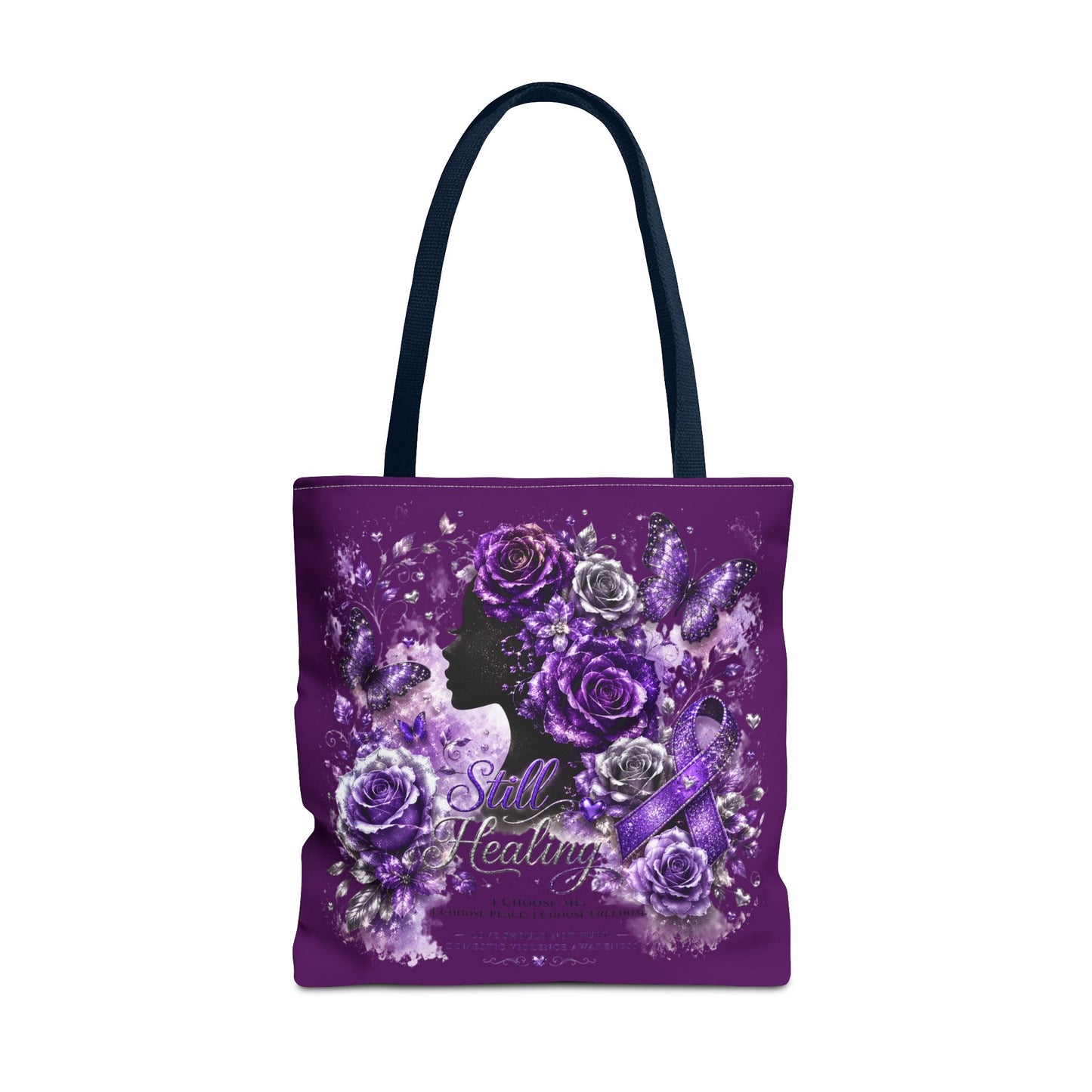 Tote Bag — Purple Silent Healing Floral Ribbon Design