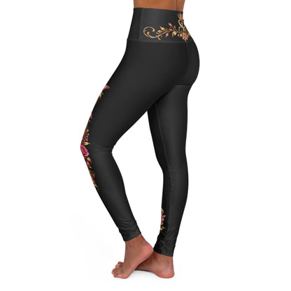 High-Waist Yoga Leggings — Vintage Floral “She’s Healed” Design