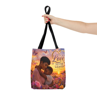 Love Never Leaves Tote Bag — Mother & Child Floral Sunset AOP Tote