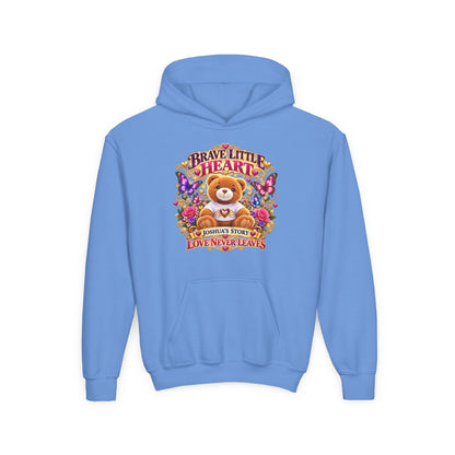 Brave Little Heart Youth Hoodie – Personalized Teddy Bear 'Love Never Leaves' Kids Sweatshirt