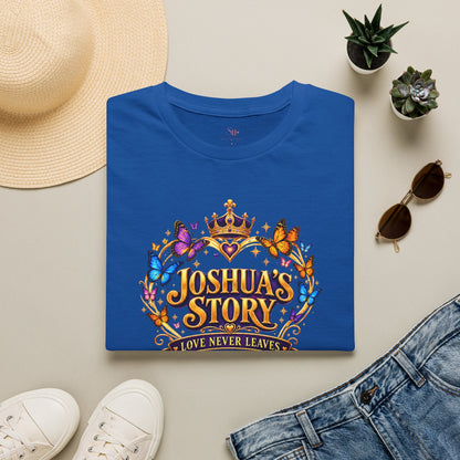 Joshua's Story T‑Shirt — "Love Never Leaves" Inspirational Butterfly Tee