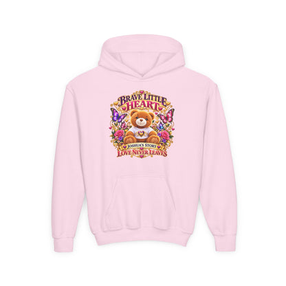 Brave Little Heart Youth Hoodie – Personalized Teddy Bear 'Love Never Leaves' Kids Sweatshirt